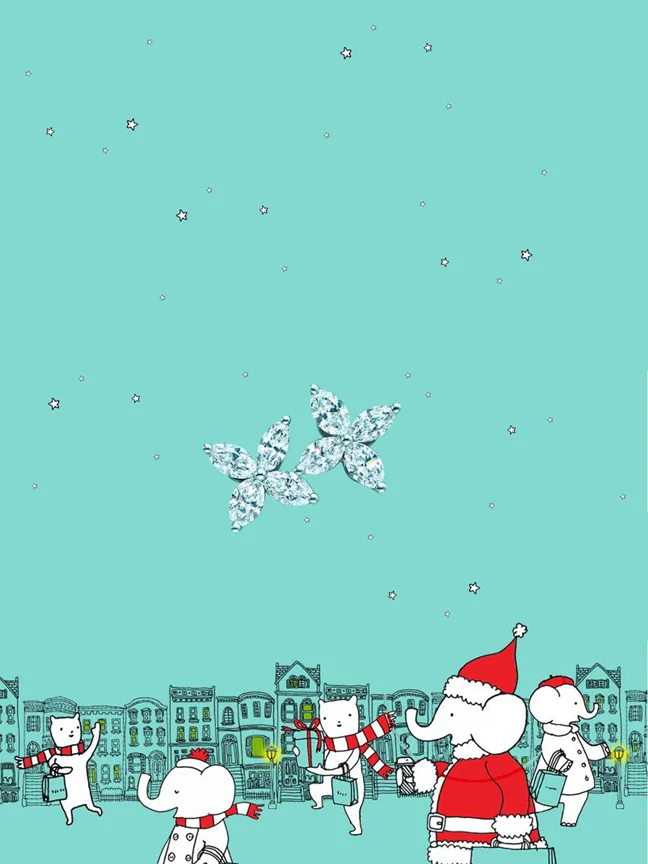 Tiffany & Co. Victoria diamond earrings and a busy holiday shopping street scene