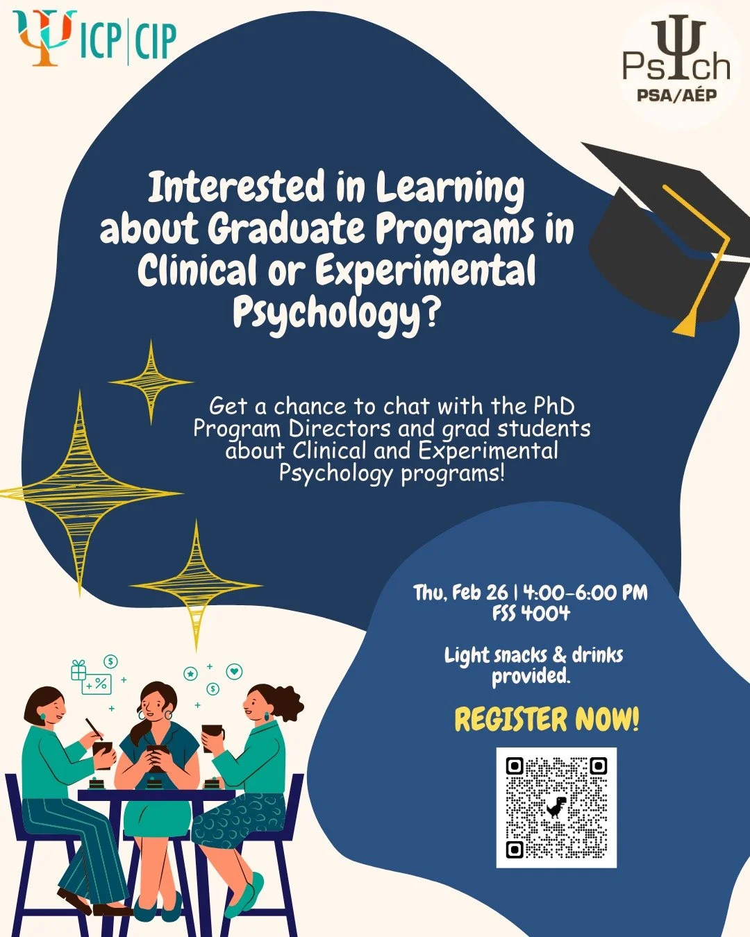 Joignez-vous &agrave; nous pour une occasion unique de r&eacute;seauter avec les directrices des programmes cliniques et exp&eacute;rimentaux et avec des &eacute;tudiant&middot;e&middot;s aux cycles sup&eacute;rieurs.
Lien pour vous inscrire dans la 