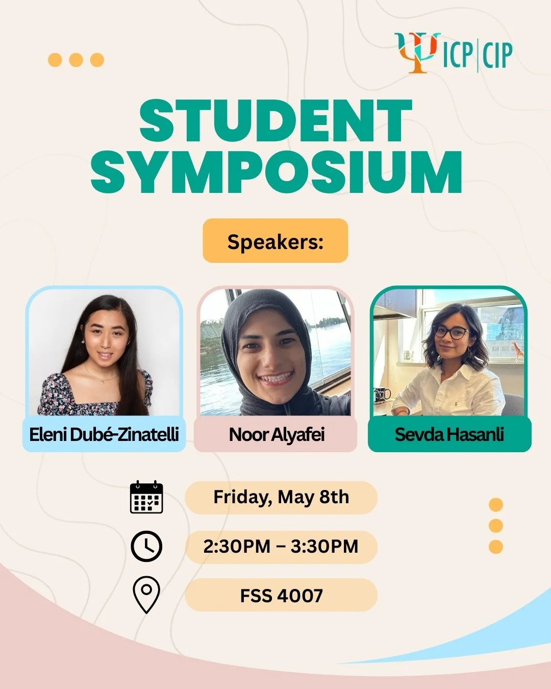Come join our graduate students in psychology for the student symposium!
---
Rejoignez nos &eacute;tudiants gradu&eacute;s pour le symposium &eacute;tudiant!