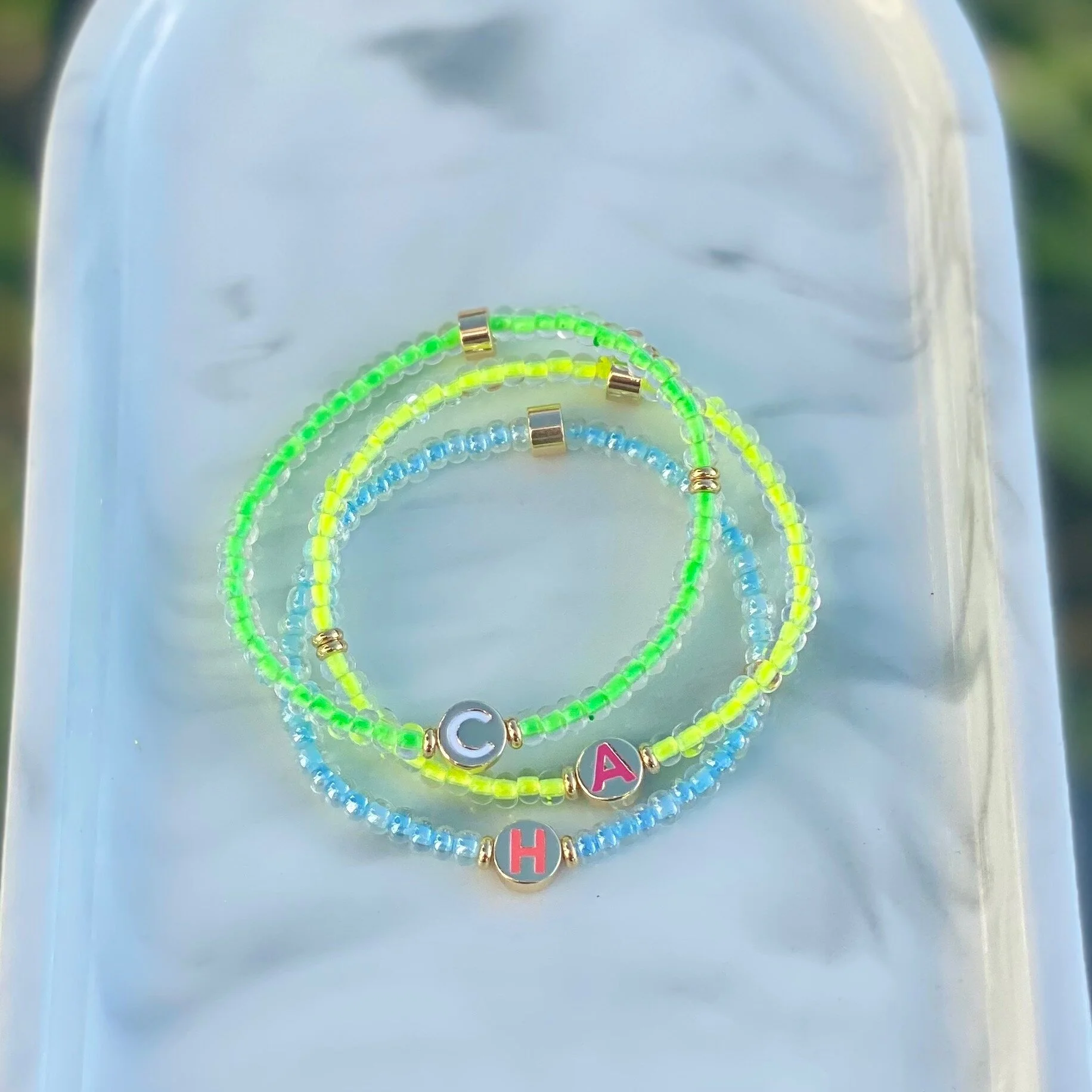 Charly Hillman Neon Disc Initial Bracelet - 2.jpg