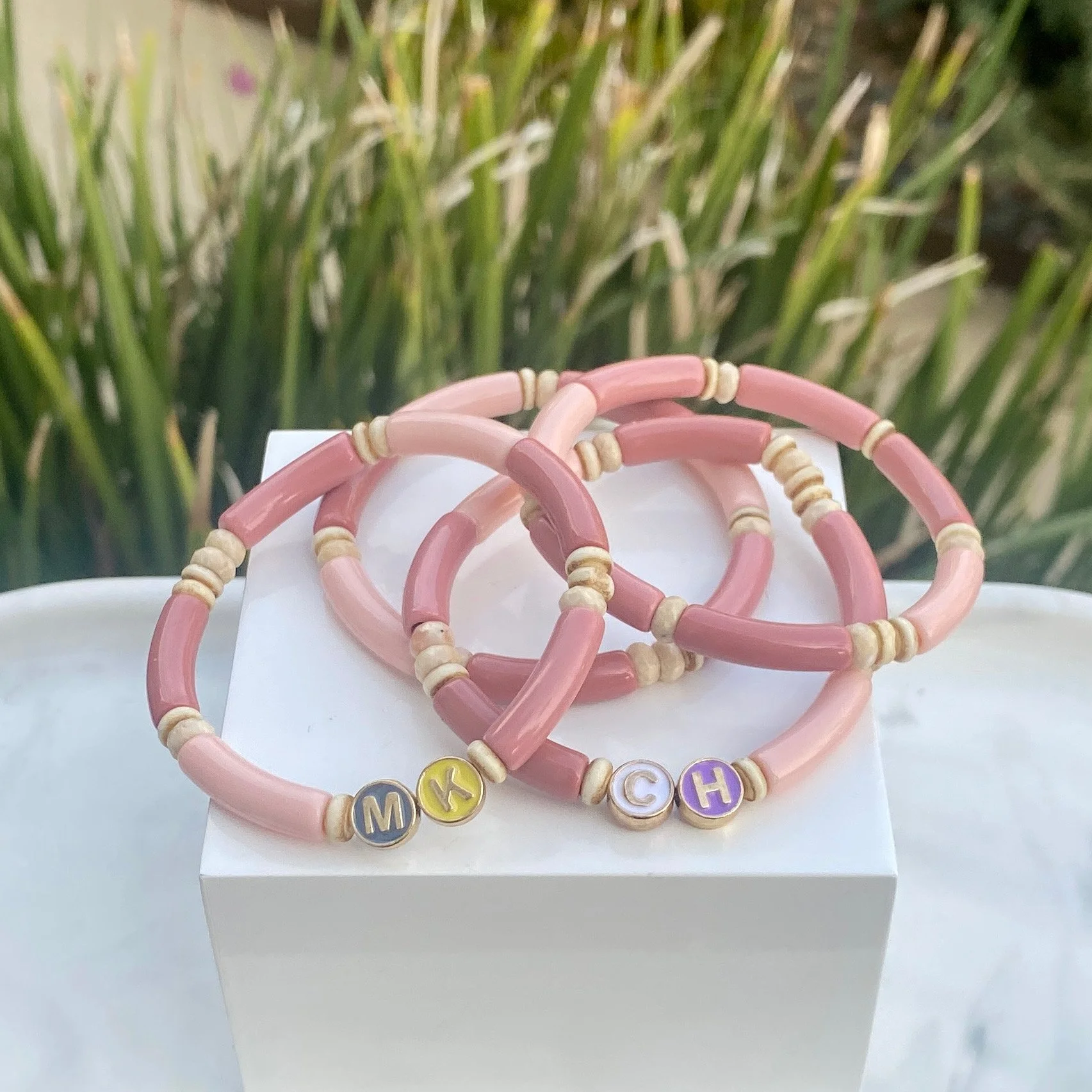 Charly Hillman 4mm Acrylic Bamboo Initial Bracelet  - 2.jpeg