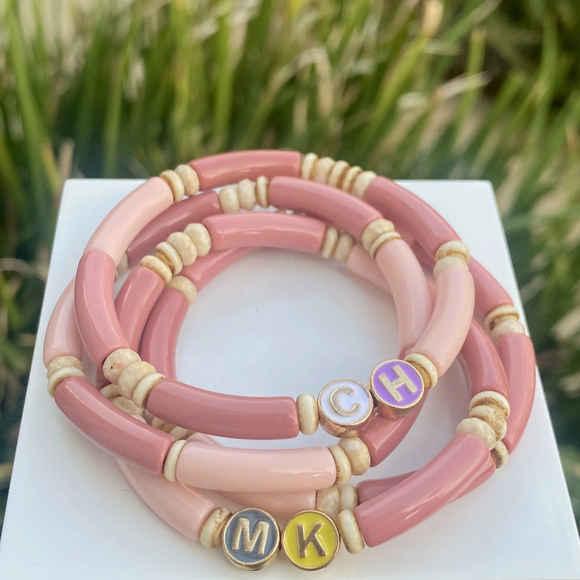 Charly Hillman 4mm Acrylic Bamboo Initial Bracelet  - 1.jpeg