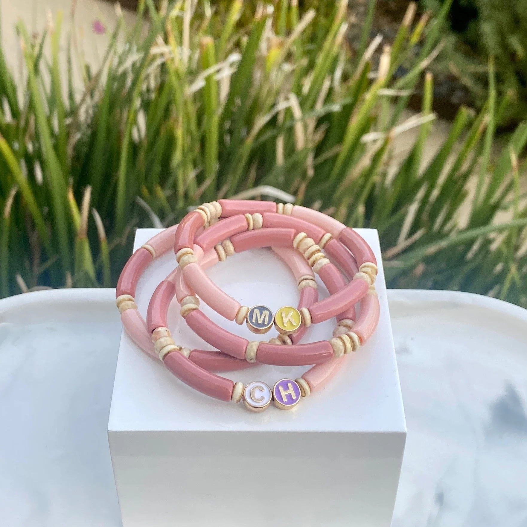 Charly Hillman 4mm Acrylic Bamboo Initial Bracelet  - 4.jpeg