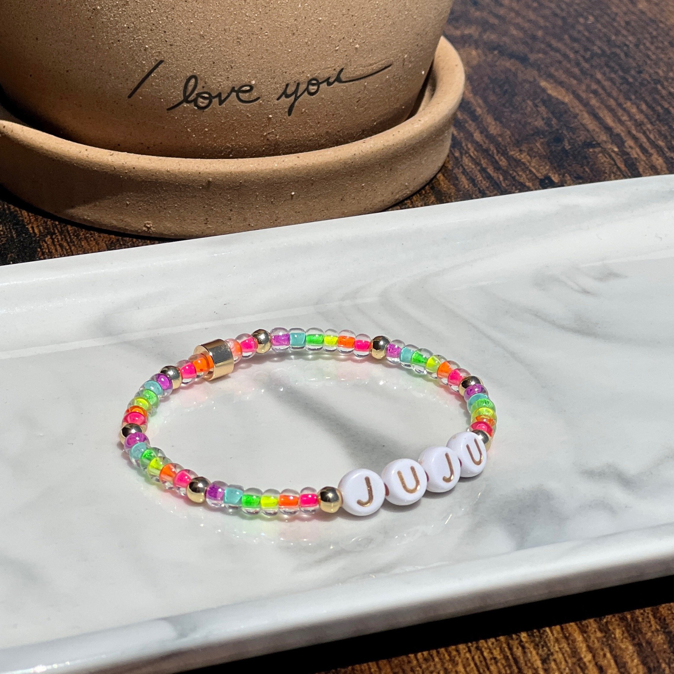 Charly Hillman Neon + Gold Name Bracelet  - 1.jpeg