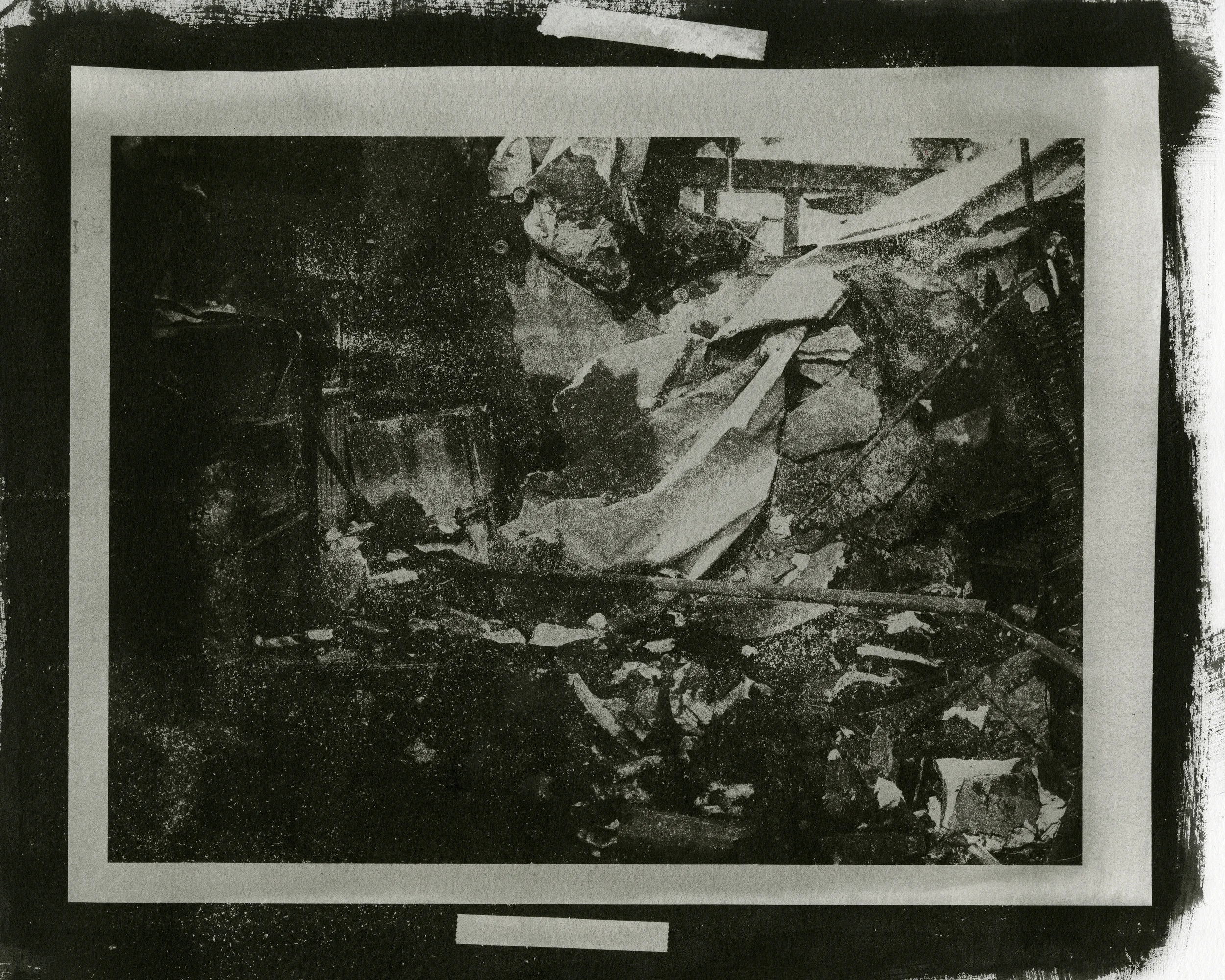  Gum Bichromate prints using handmade lamp black pigment. Imagery sourced from insurance documentation photographs of house fire.&nbsp; 