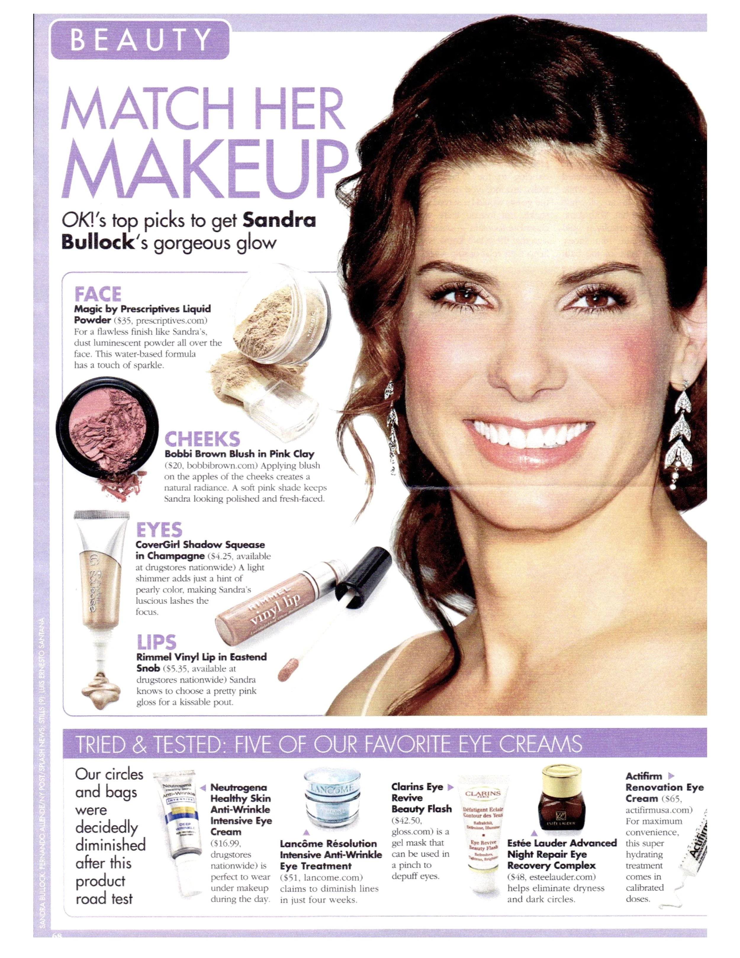 Ok Magazine: Sandra Bullock - Match Her Makeup