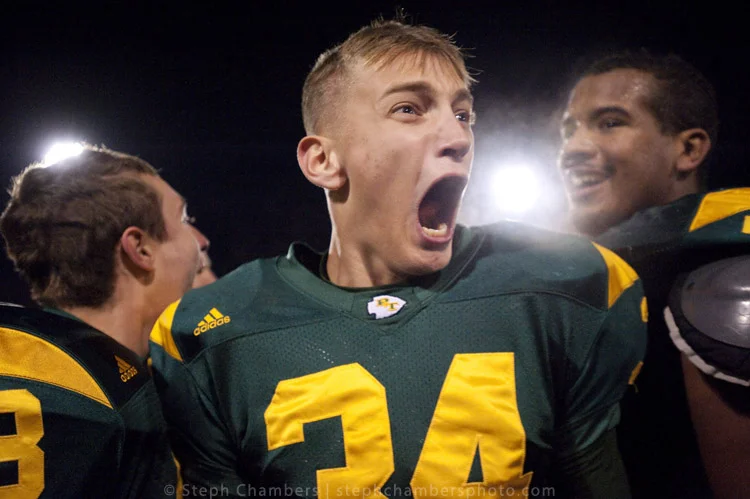 Penn Trafford's Nick Koval (34) reacts after beating Pine Richland during the WPIAL Class AAAA football semifinal on Friday, Nov. 20, 2015, at Penn Hills High School. Penn-Trafford won 38-34.