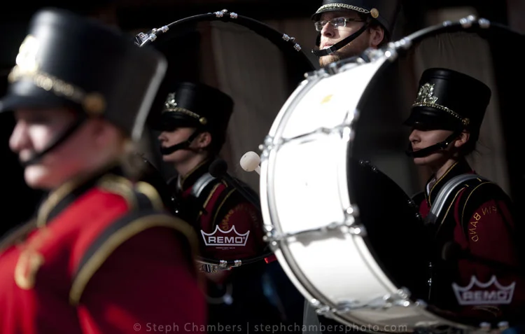Members of the Seton Hill University marching band make their way down Main Street during the 24th annual holiday parade on Saturday, Nov. 21, 2015, in Greensburg.
