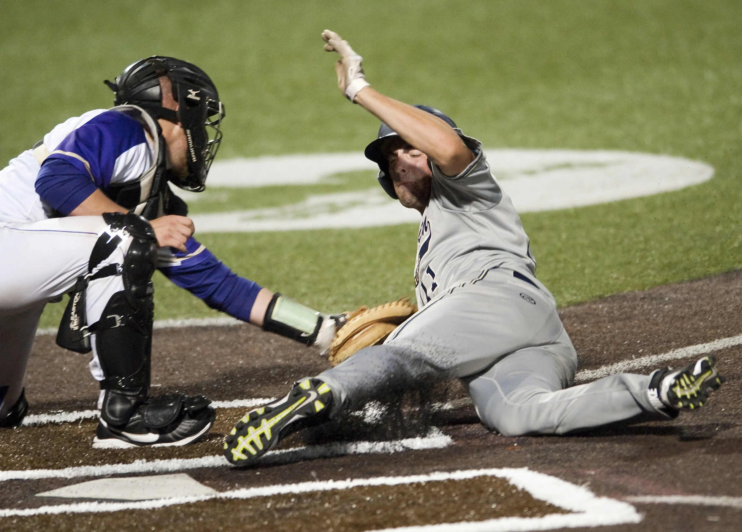 Norwin’s Reno Rainey is tagged out at home plate by Plum’s Michael Anderson in the WPIAL Class AAAA championship game on Wednesday, June, 2016, at Consol Energy Park in Washington. Norwin won 7-3.