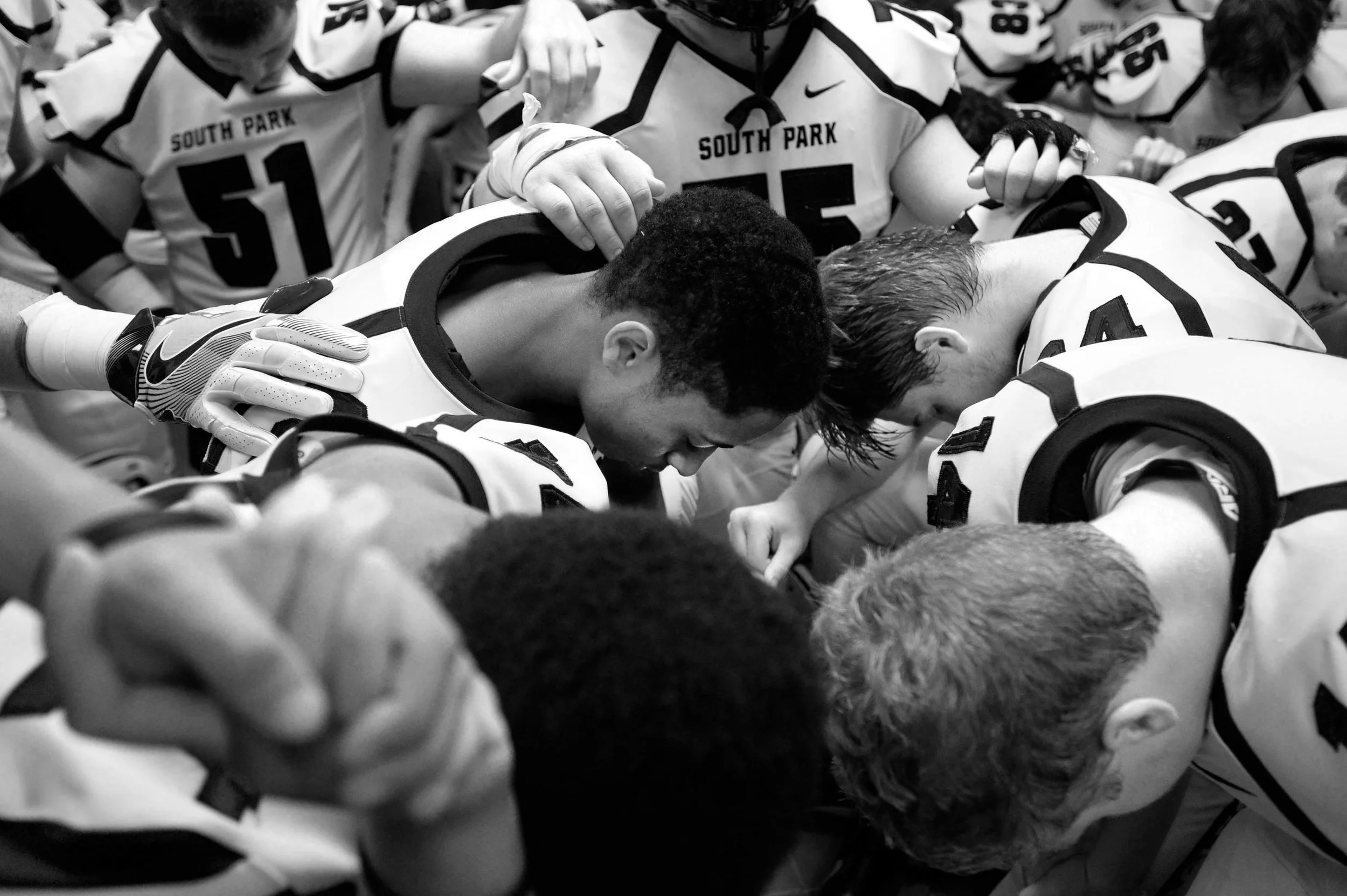 South Park gathers for a prayer before playing Derry on Friday, Sept. 23, 2016 during a football game at Derry Area High School. Derry won 35-23.