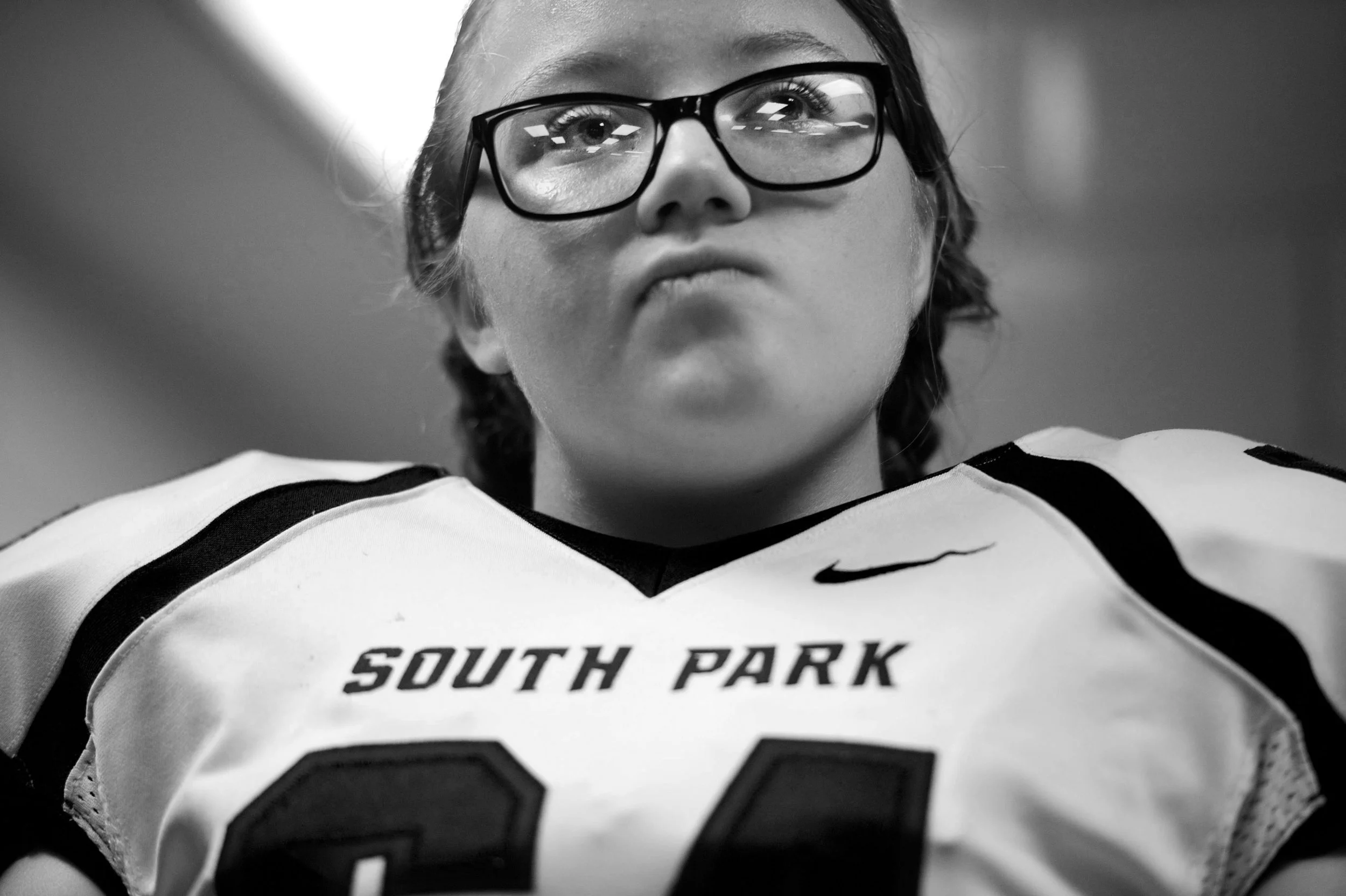 South Park’s Mia Daube listens to her coaches' pep talks before playing Derry on Friday, Sept. 23, 2016 during a football game at Derry Area High School. Derry won 35-23.