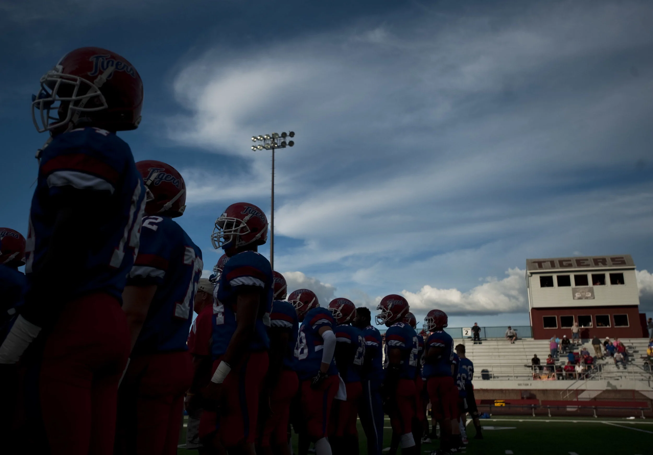 The sun begins to set as McKeesport prepares to play Franklin Regional on Friday, Sept. 2, 2016 in McKeesport. McKeesport won 14-7.