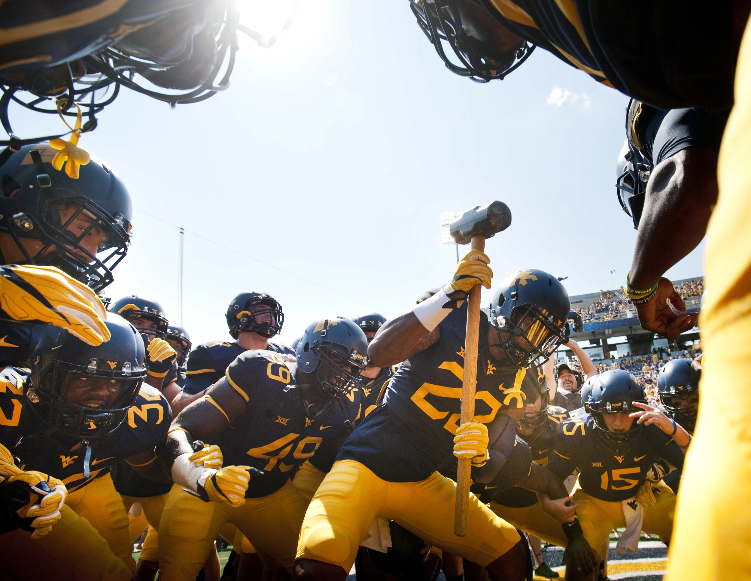 West Virginia safety Jarrod Harper #22 pumps up his team before taking the field against Youngstown State on Saturday, Sept. 10, 2016 at Milan Puskar Stadium in Morgantown, W.Va. WVU won 38-21.