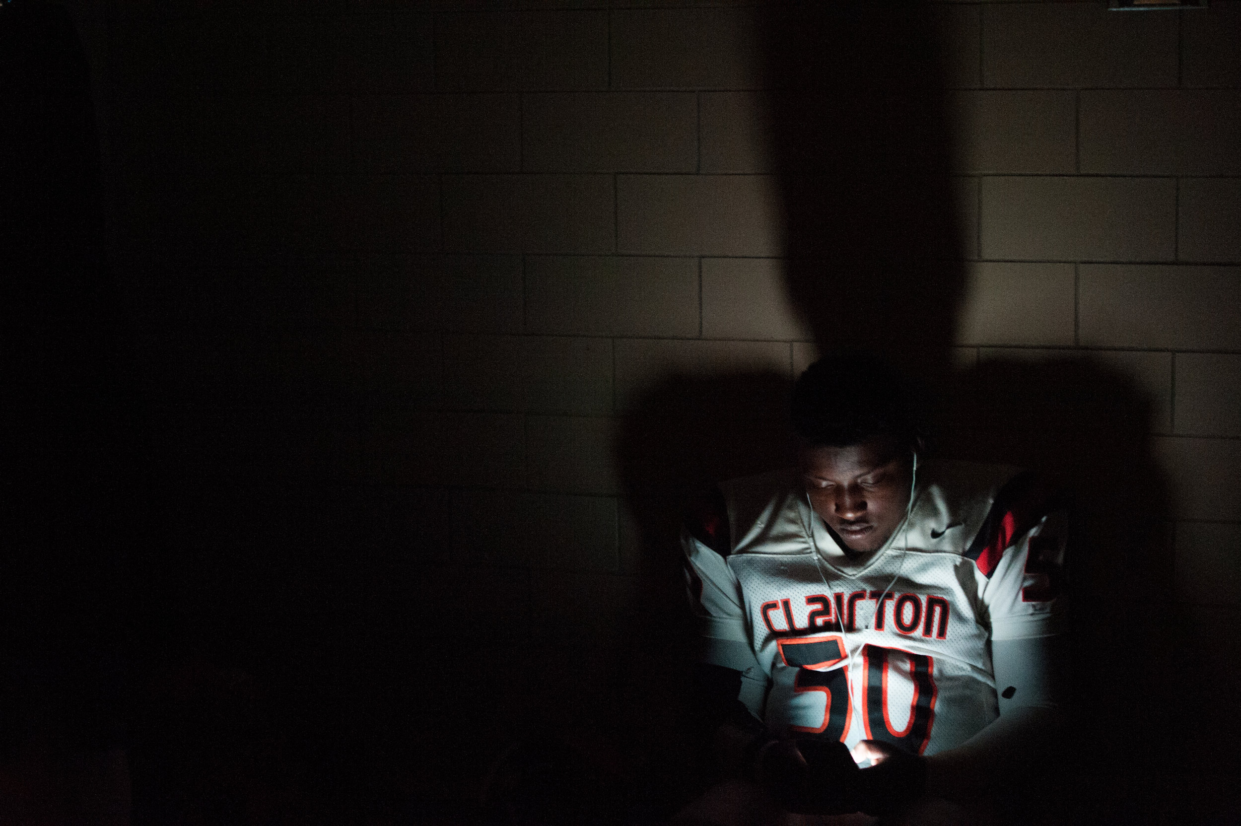  Clairton’s Deonte Reddick prepares in the locker room before playing Jeannette on Friday, Oct. 28, 2016 at Jeannette's McKee Stadium. Clairton beat Jeannette 32-13. 