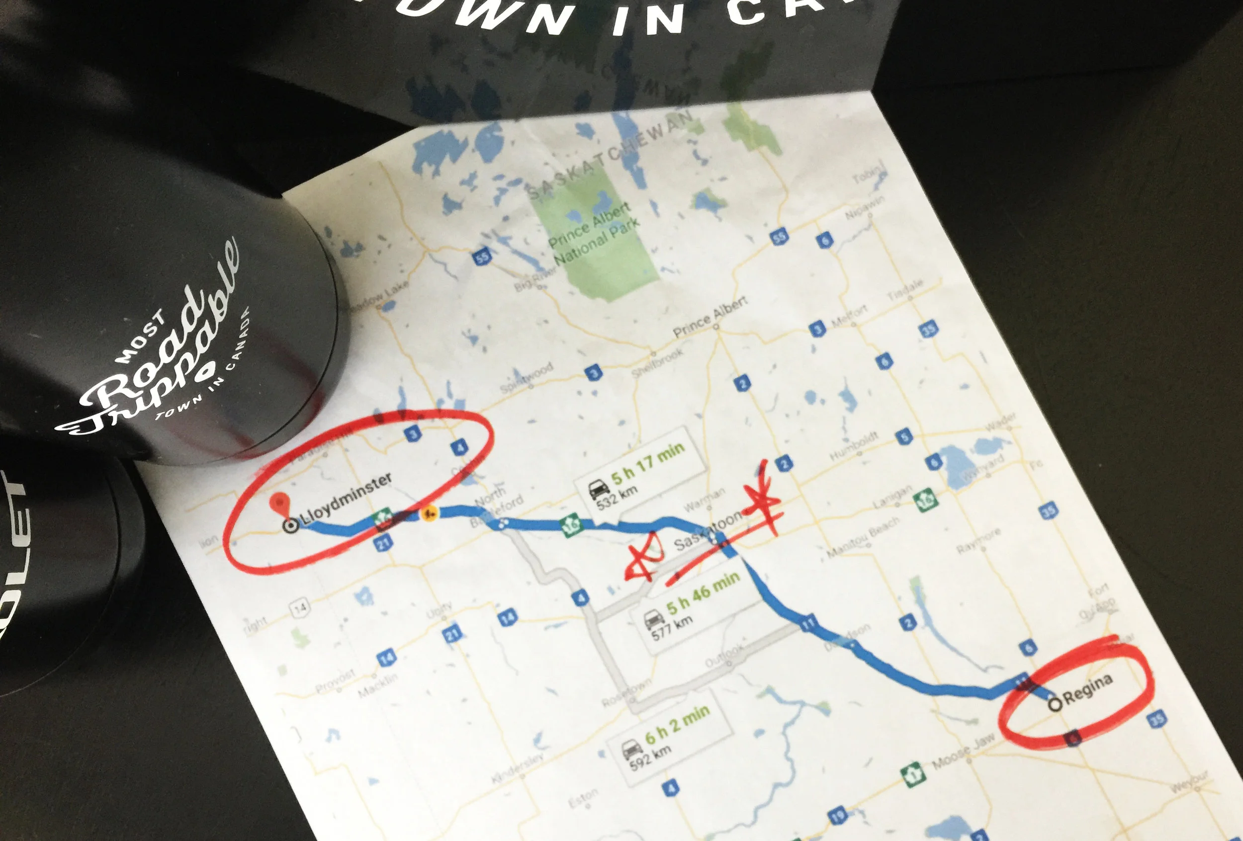 Our pre-planned route from Road Trippers.