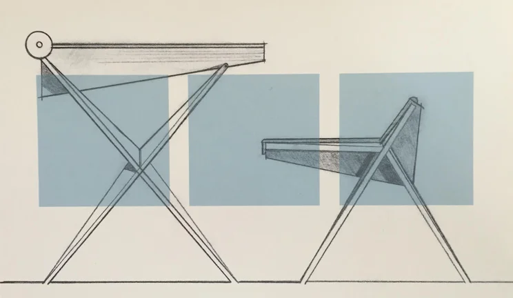 KR+H sketch of Maxime Old inspired desk and chair by Dena Dearborn
