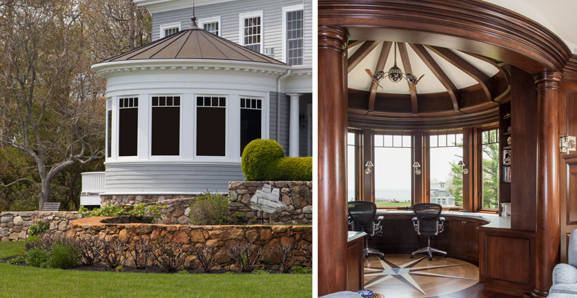 The exterior and the interior of the new circular office space.
