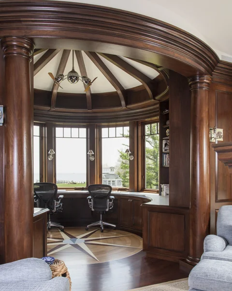 Full view of the circular office that KR+H craftspeople preassembled in our shop to insure quality.