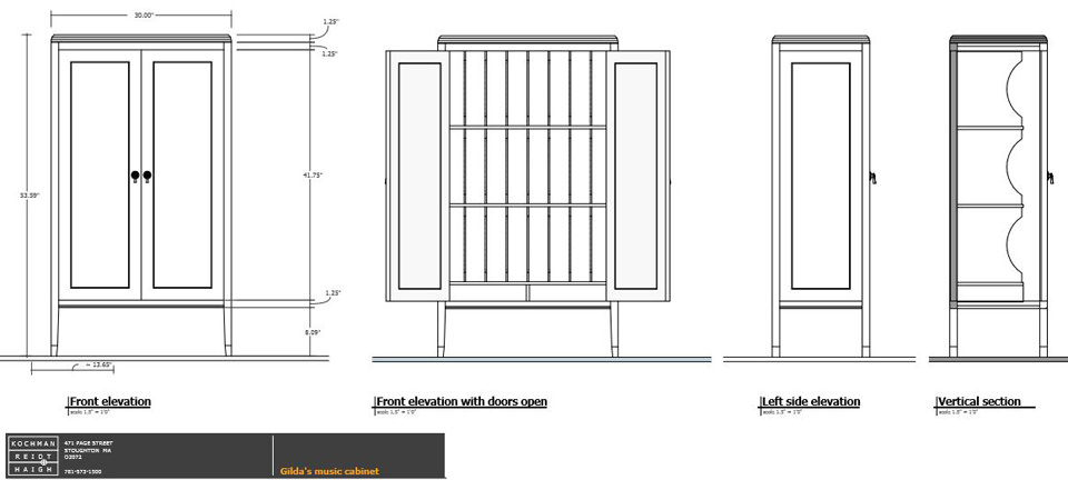 KR+H's drawings of Gilda's music cabinet designed by Paul Reidt