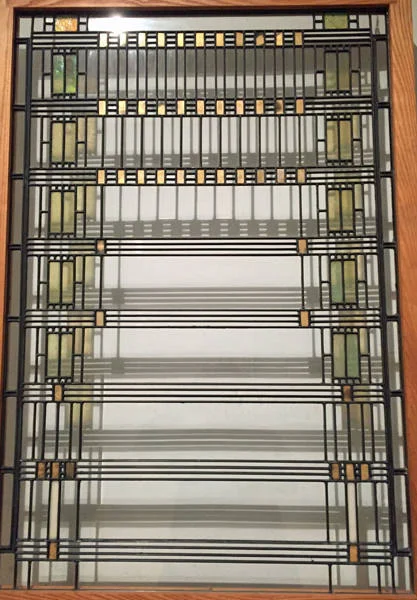 Glass design by Frank Lloyd Wright (one of thousands!). FLW referred to his glass designs as "light screens." Beautiful geometry of light!