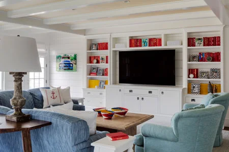 Nantucket Sound Family Room: Photography by Greg Premru / Interior Design: Weena and Spook / Builder: E. B. Norris & Son