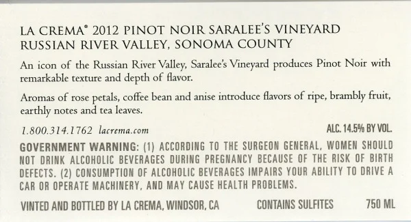 La Crema Saralee's Vineyard Pinot Noir