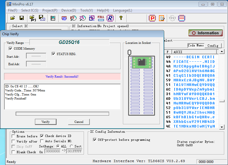 Screenshot of firmware being dumped from Barbie's flash memory.