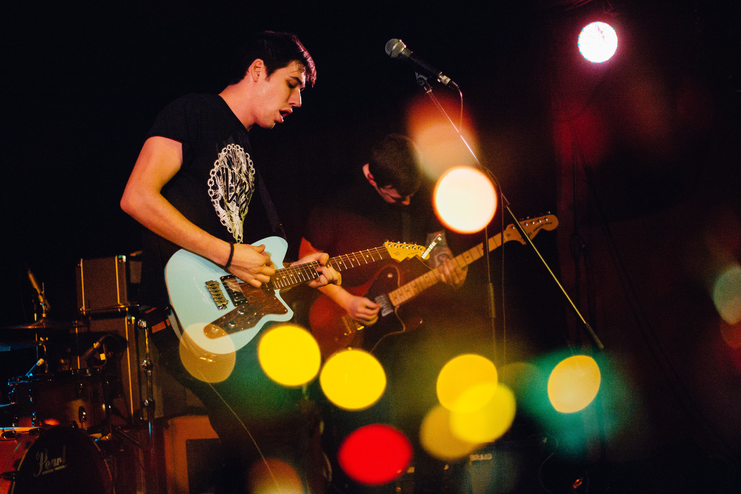 A double exposure of Max Stern and Jeff Russell during the set at Le Divan Orange in Montreal, Quebec, Tuesday April 5, 2016.