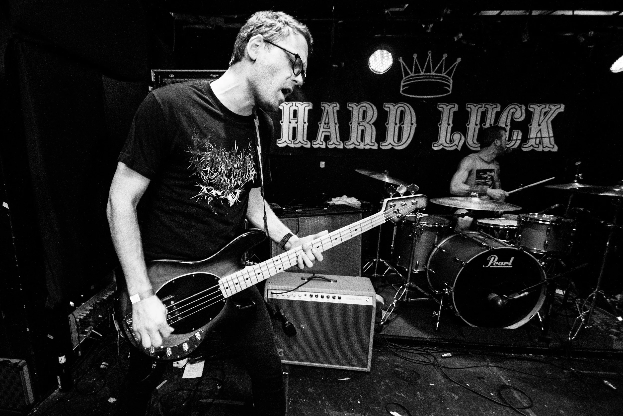 Bassist, Loren Shumaker and drummer, Steve Gibson during the set at the Hard Luck Bar in Toronto, Ontario, Wednesday April 6, 2016.
