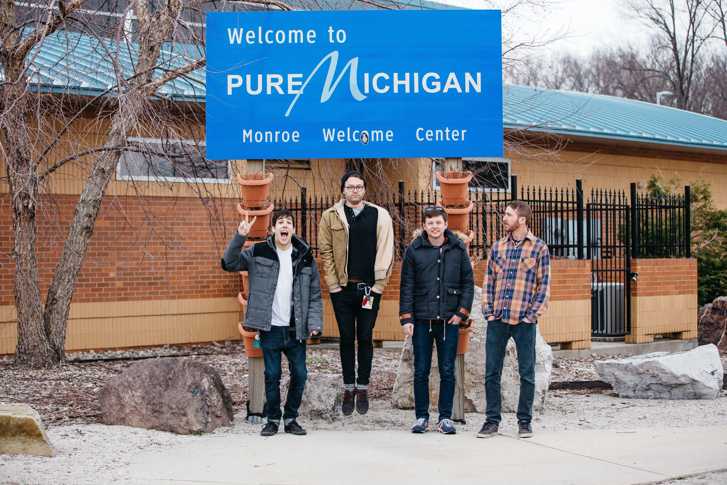 During our quick band photo shoot, a woman approached us from inside and talked to us. She told us that they have a community newsletter and asked if the band was interested in being a part of it. Naturally, they said yes and cheesed in front of the rest stop sign.