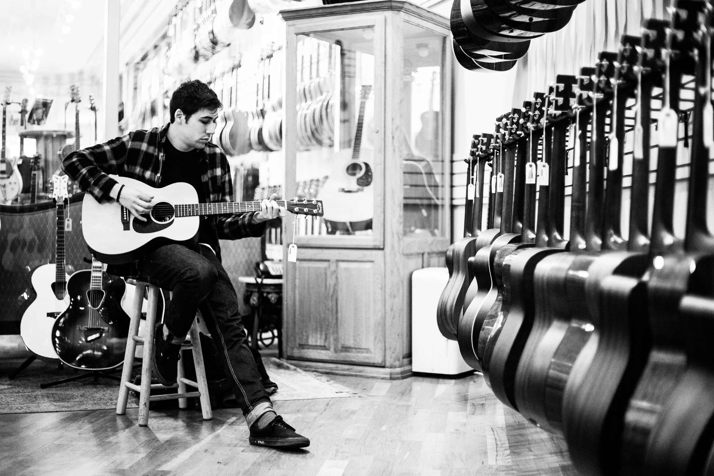 Max at Chicago Music Exchange in Chicago, Illi nois, Monday, April 11, 2016. We stopped in to get some gear fixed and while these things needed to be taken care of, you don't really need an excuse to visit this amazing music store. 