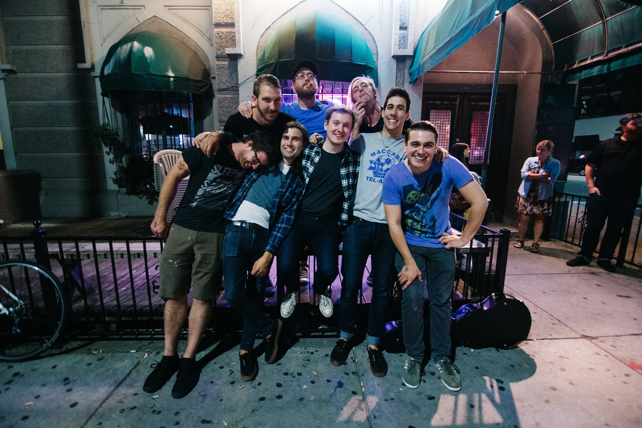 Signals Midwest and Choke Up pose for a photo outside of the venue. It was the last night that Choke Up played with Signals Midwest for the tour. 
