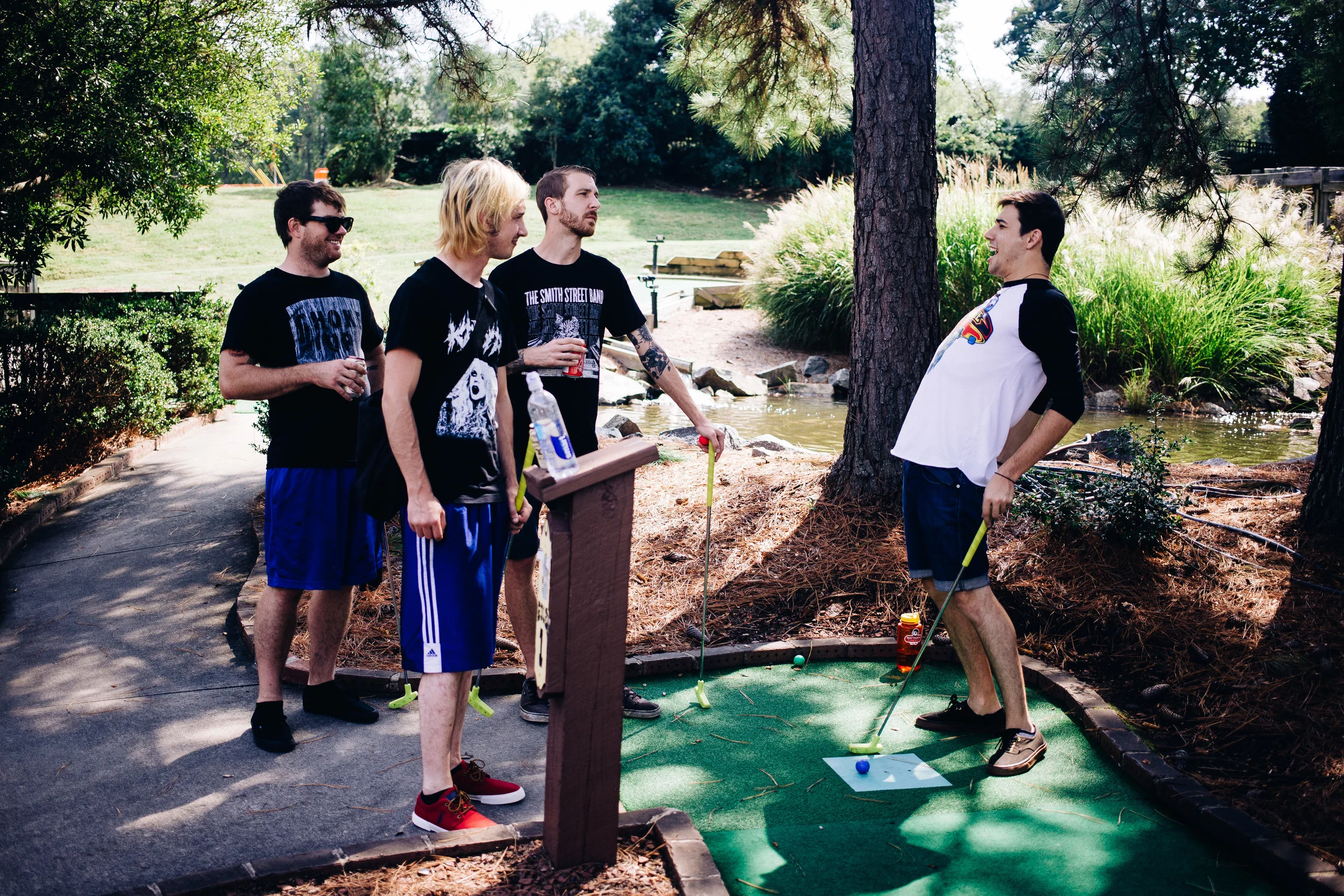 Max approaches the first put on hole one at The Lost Duffer Miniature Golf Course and has strong confidence about his round.
