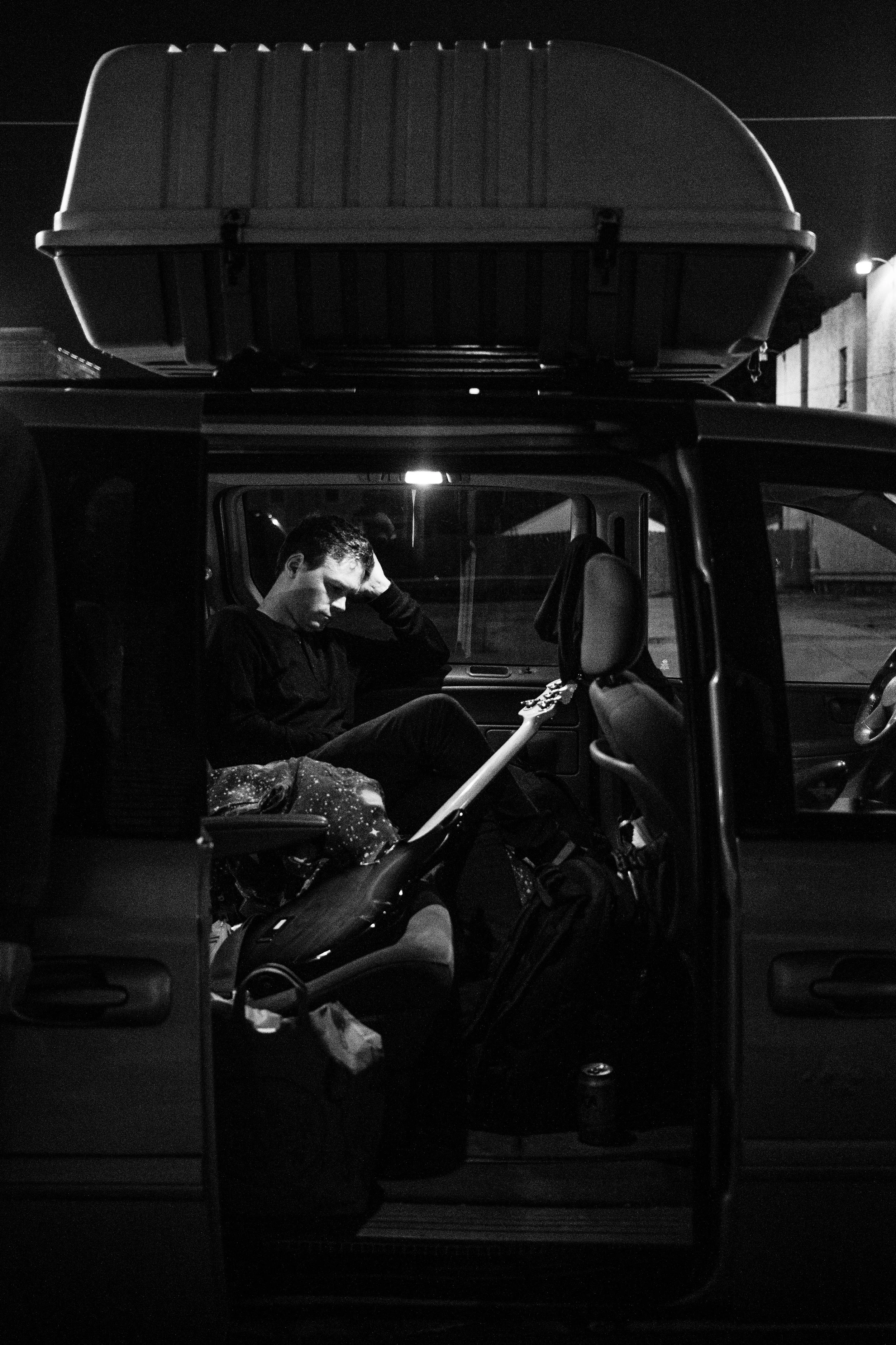 Loren in the van before the show. 