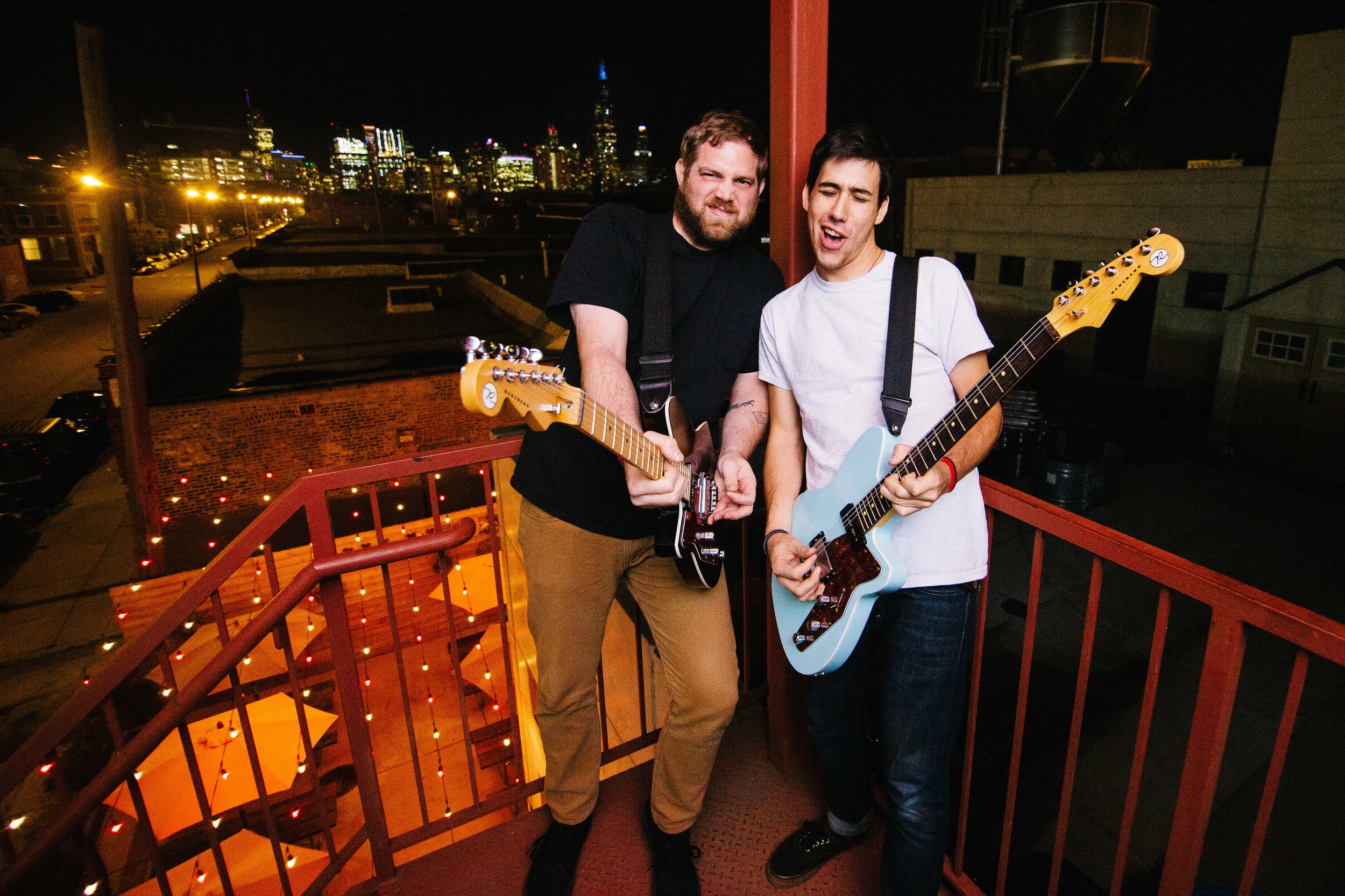 Matt and Max with their Reverend Guitars before the show.