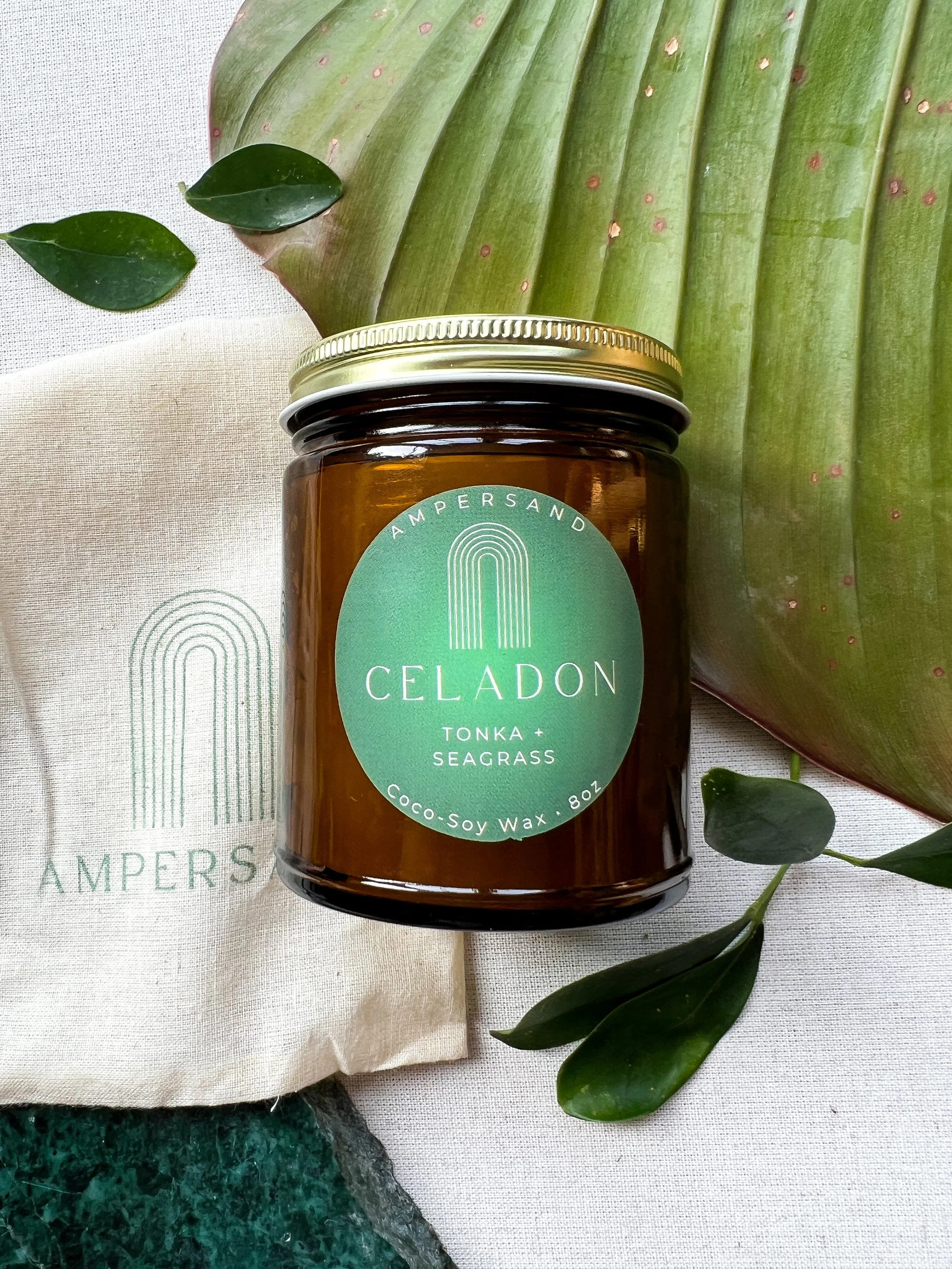 Celadon Ampersand Candle //Shippable