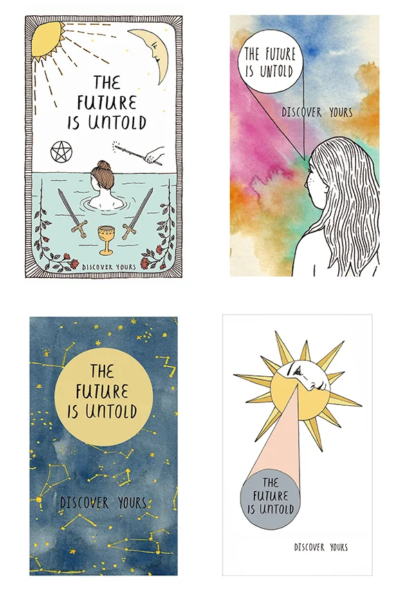Four business card designs for Tarot Reader, 2015