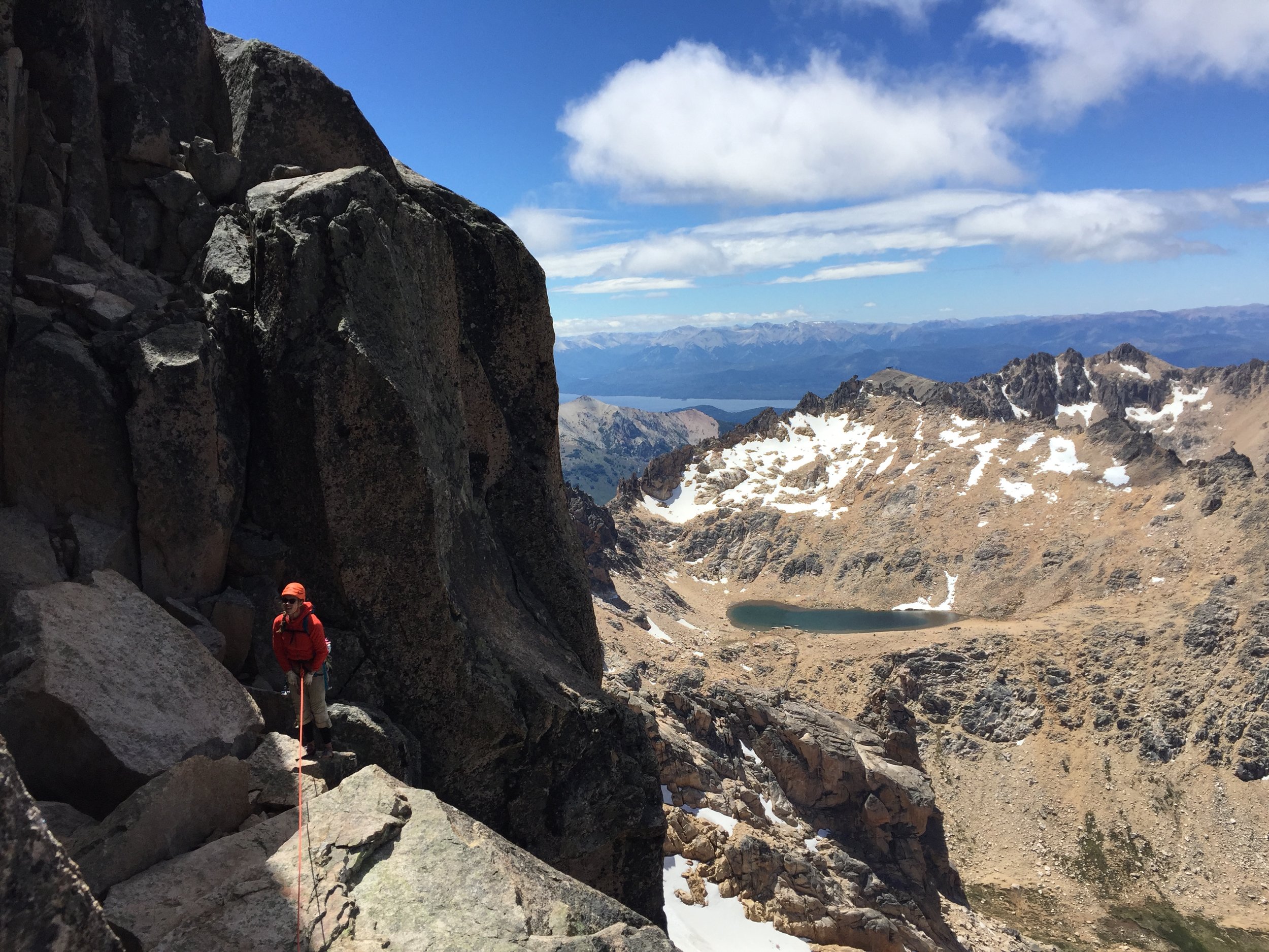 Karah finds this belay ledge to her liking on Clemenzo (5.9+), high on Torre Principal