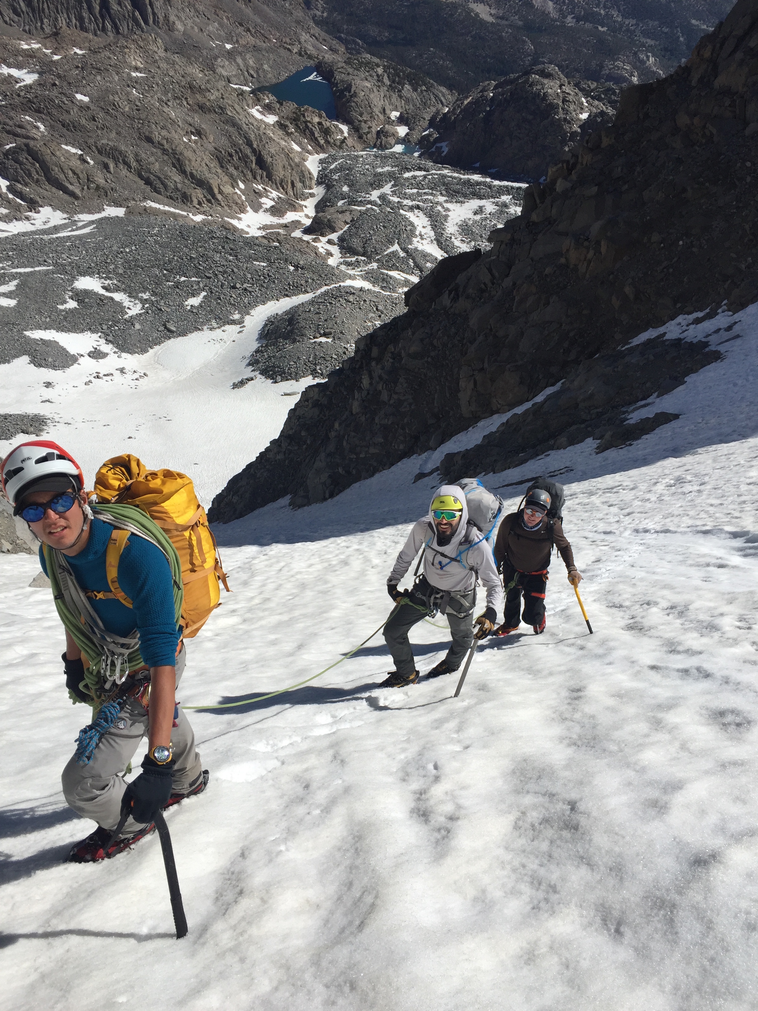 clawing our way up the north couloir of the Palisade Glacier on the way to Thunderbolt Peak