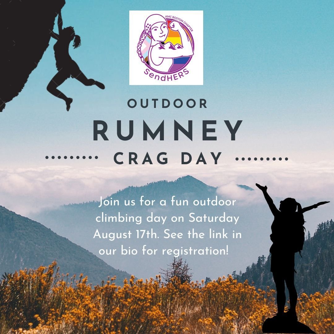 It's time to get sendy this summer! Join the AMC Boston SendHers for those that self-identify as women and non-binary individuals within our community for a sport climbing day at Rumney, NH on Saturday August 17th at 8:30AM (weather permitting). Regi