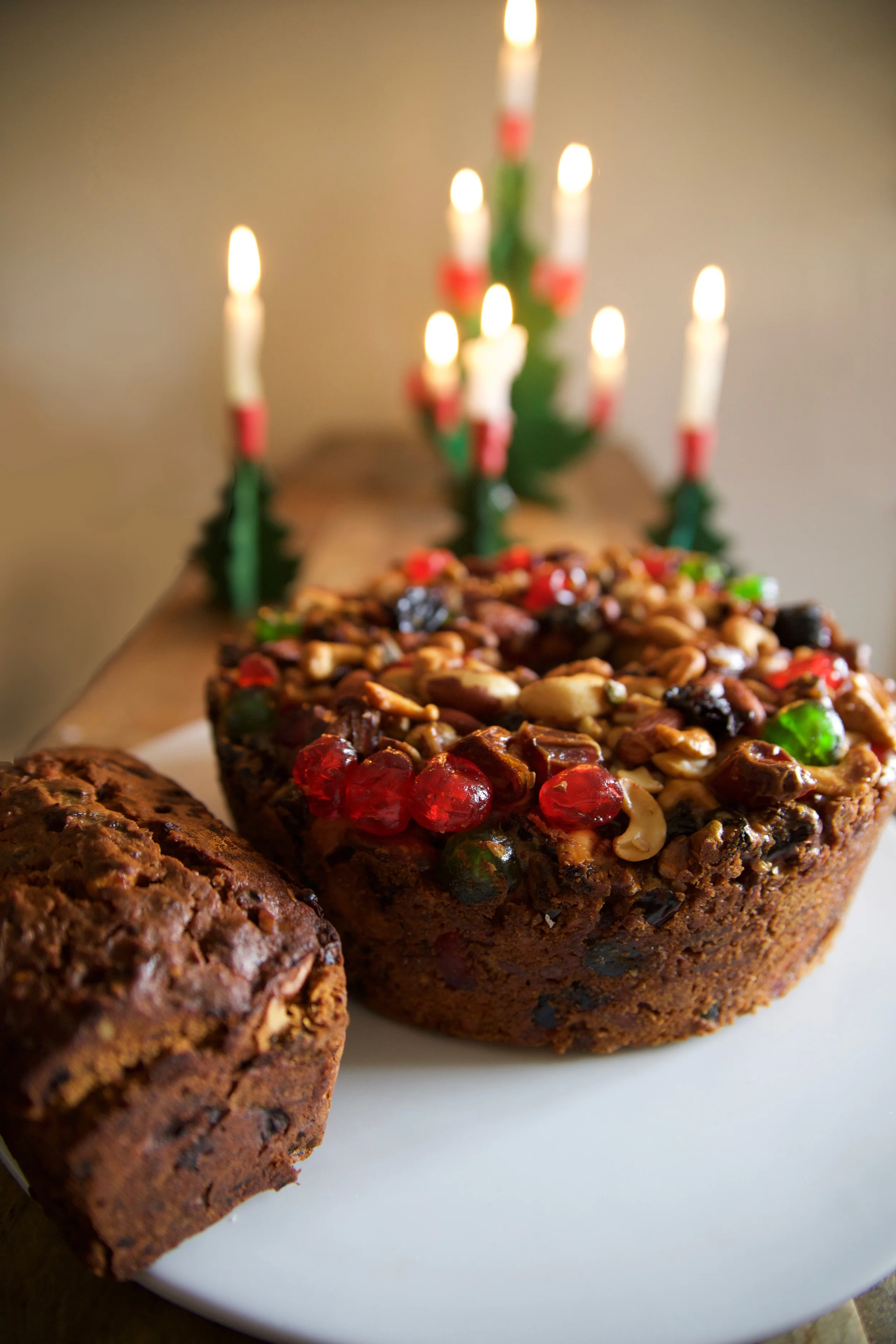 Left: Nigel Slater's Christmas Cake. Right: Good Housekeeping (?) Fruitcake 