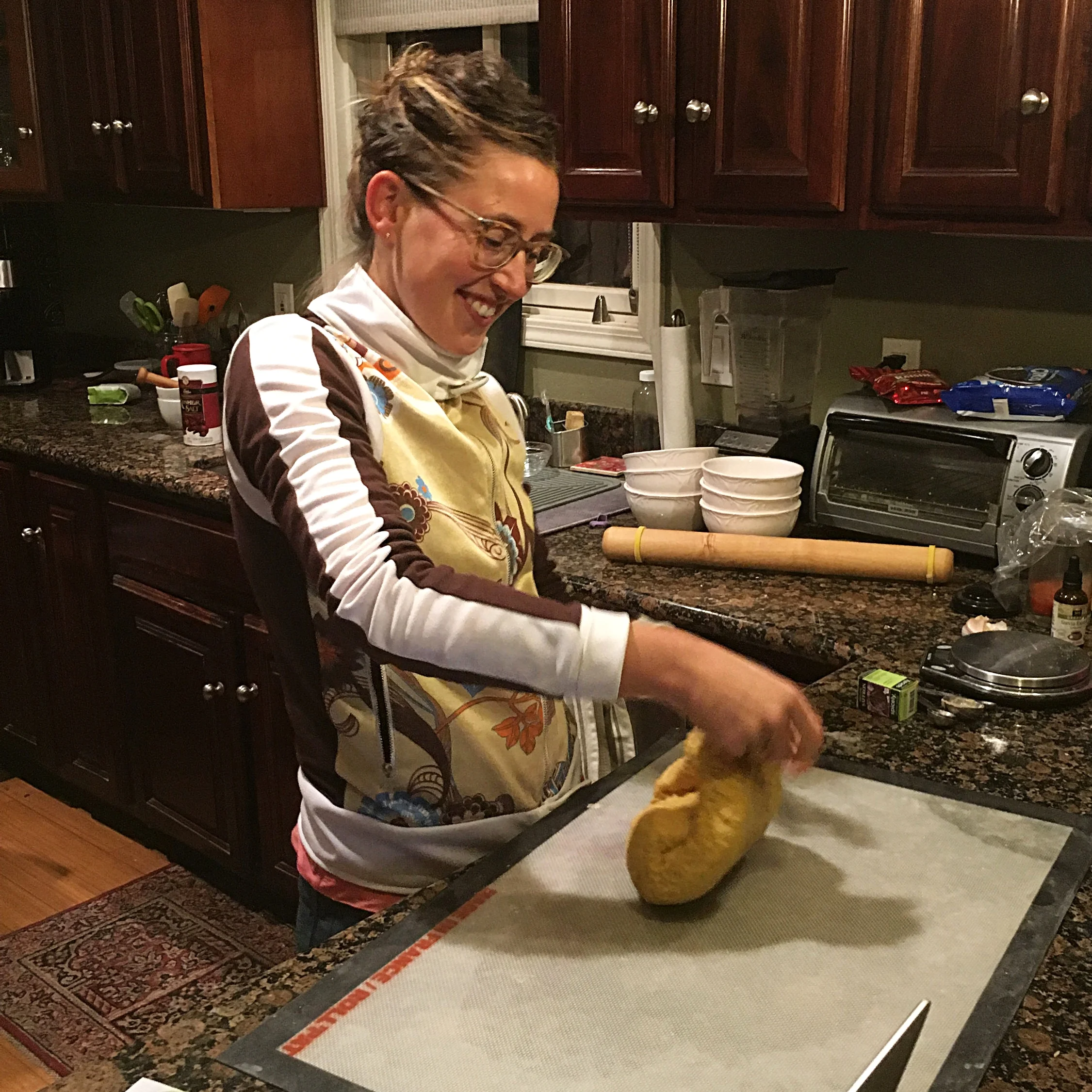 New Swedish Friend Emma, kneading the lussekatter dough. 