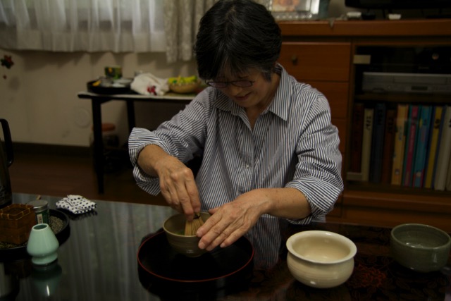 Kyoto: Our host, Keiko, showing us how to prepare matcha tea. Photo Credit: N. J. Mangini