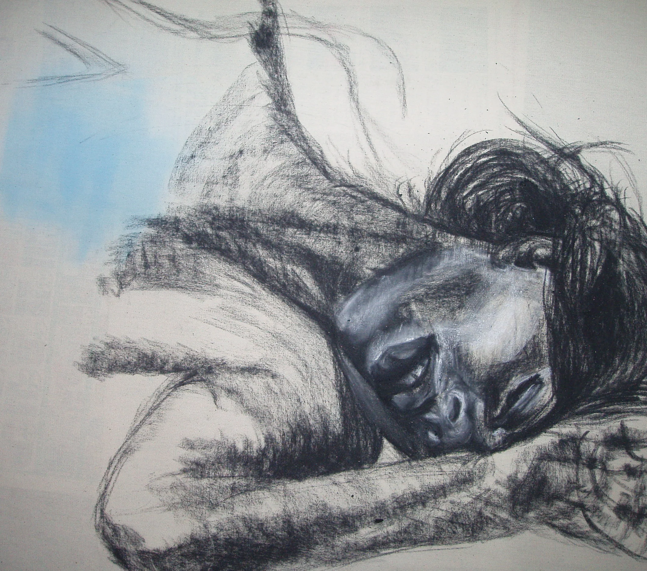  2008  Shades of Lightness exhibition  Charcoal &amp; spraypaint on canvas  SOLD 