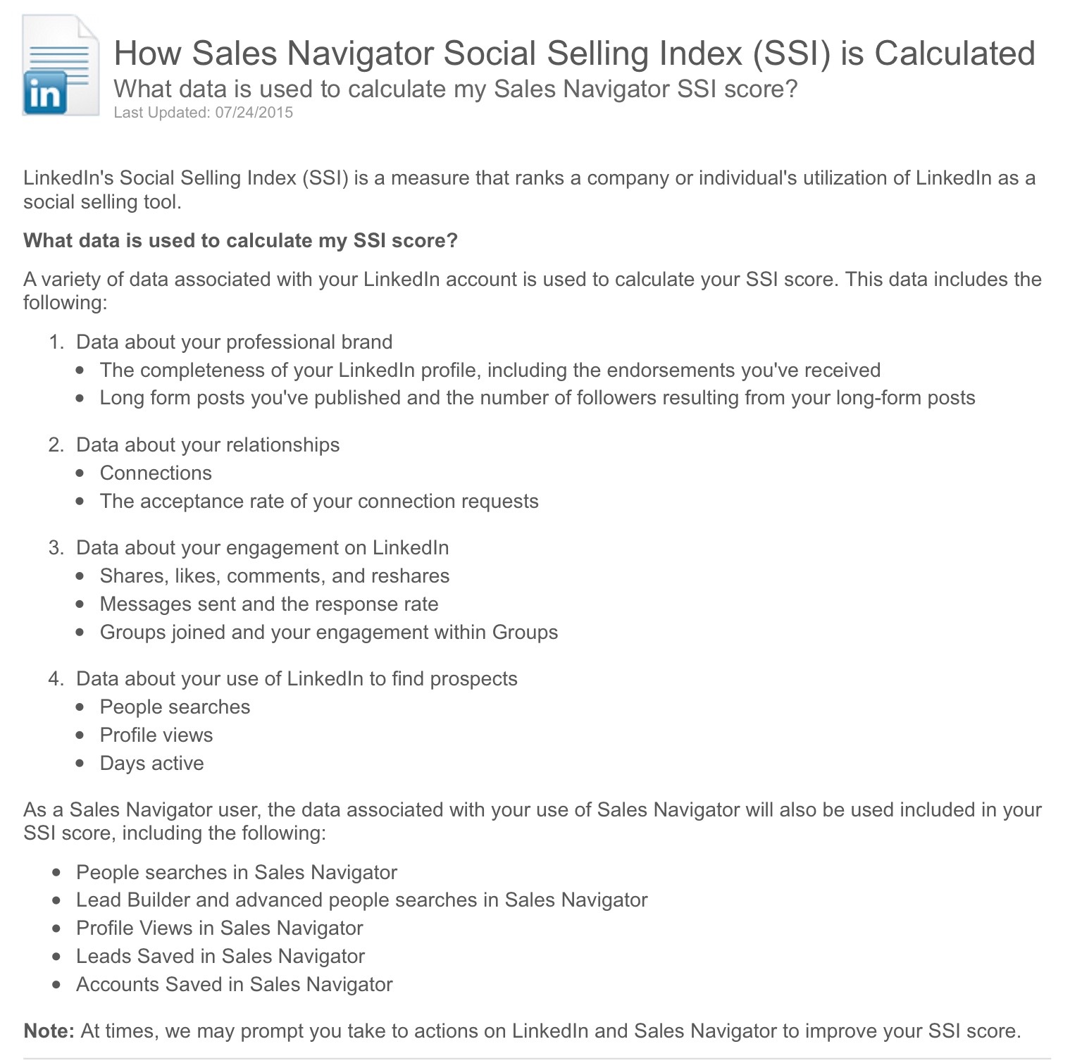 "Taken from LinkedIn's Sales Navigator support section as at August 2015"