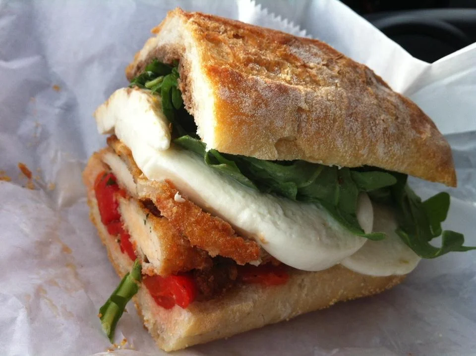 Chicken Cutlet, Mozzarella, Roasted Peppers & Arugula