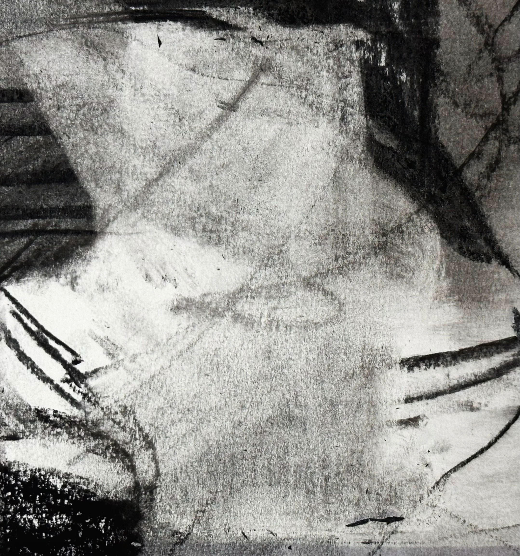 Collaged drawing (iii) 2023
Compressed & Willow Charcoal, glue on paper 10 x 10cm