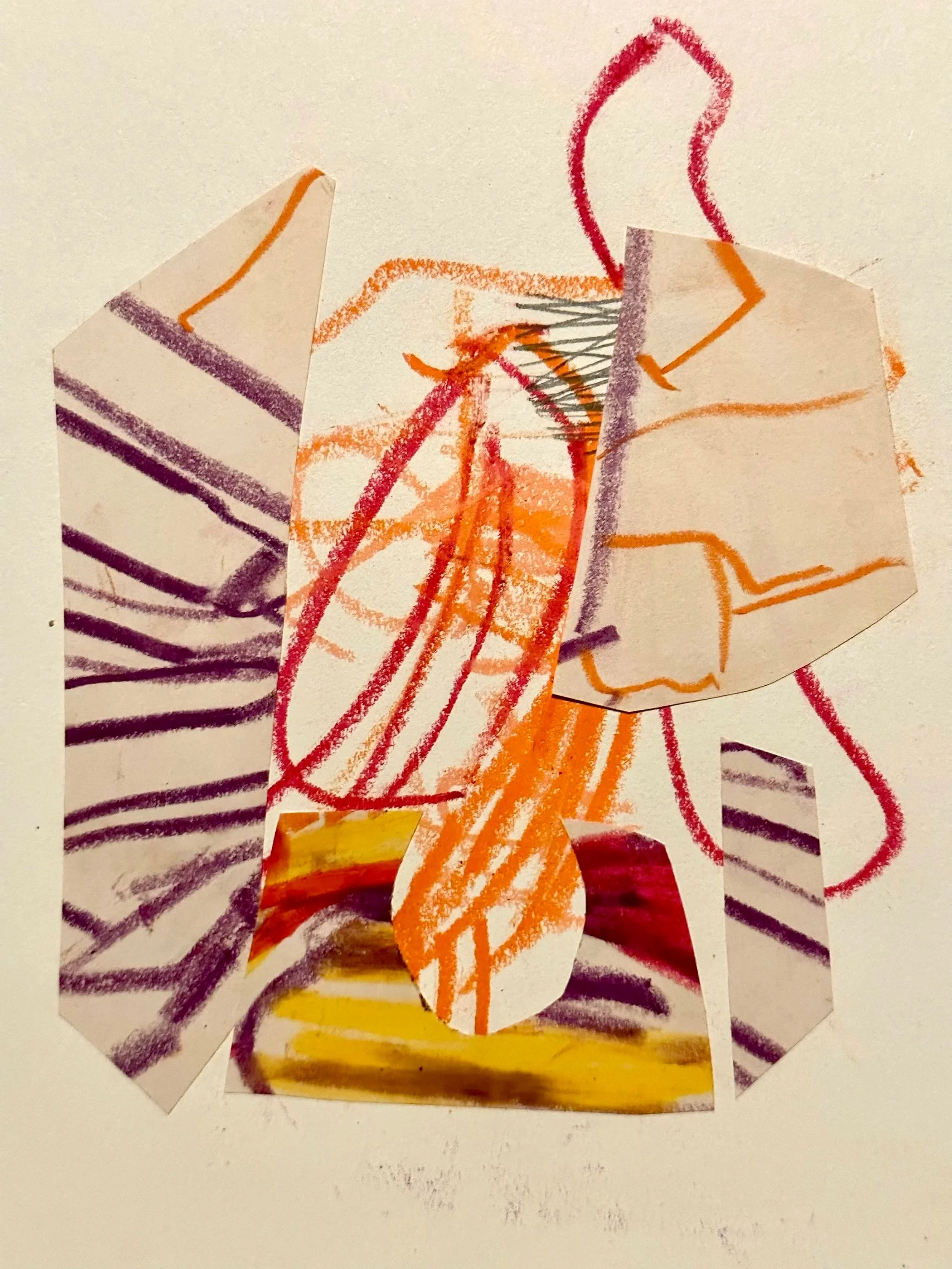 Oil Pastel, pencil, wax crayon and glue on paper, 2023