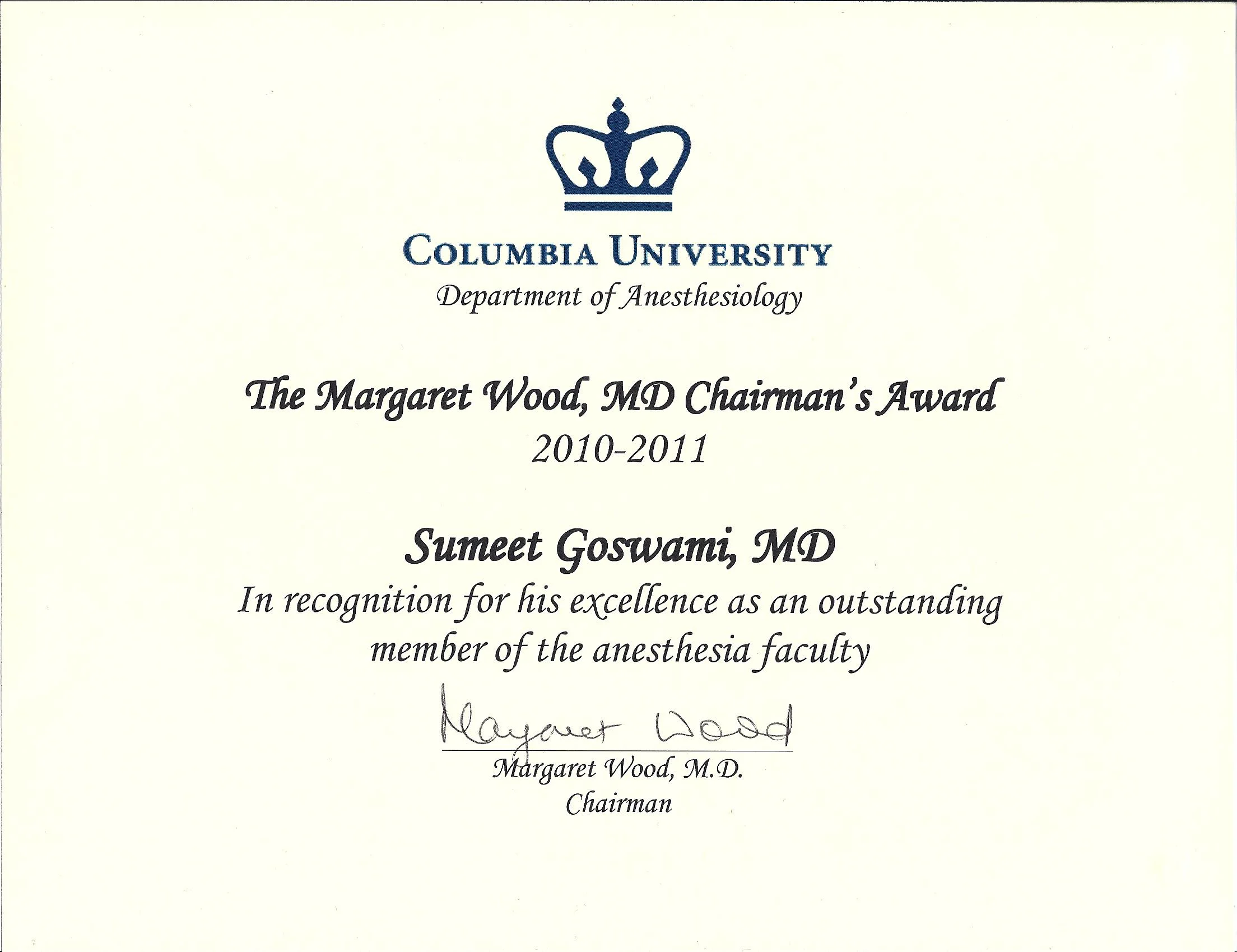 Chairman's Award Sumeet Goswami, MD