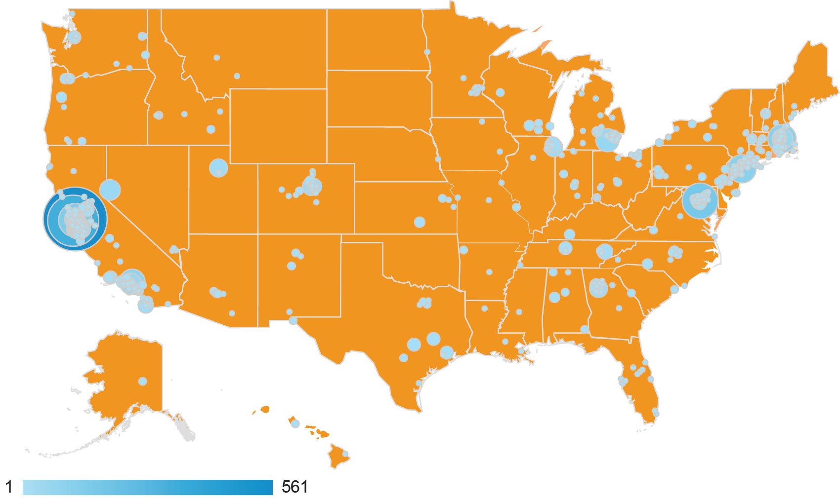 Map showing US page views at application deadline. 